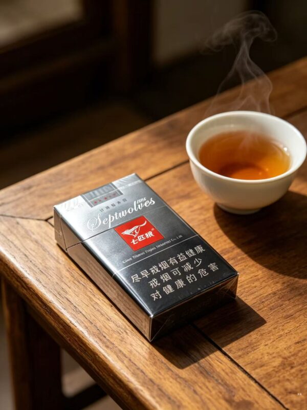 Septwolves Black Cigarettes pack featuring Seven Wolves China Tobacco design, premium filter cigarettes with black packaging and Chinese tobacco branding