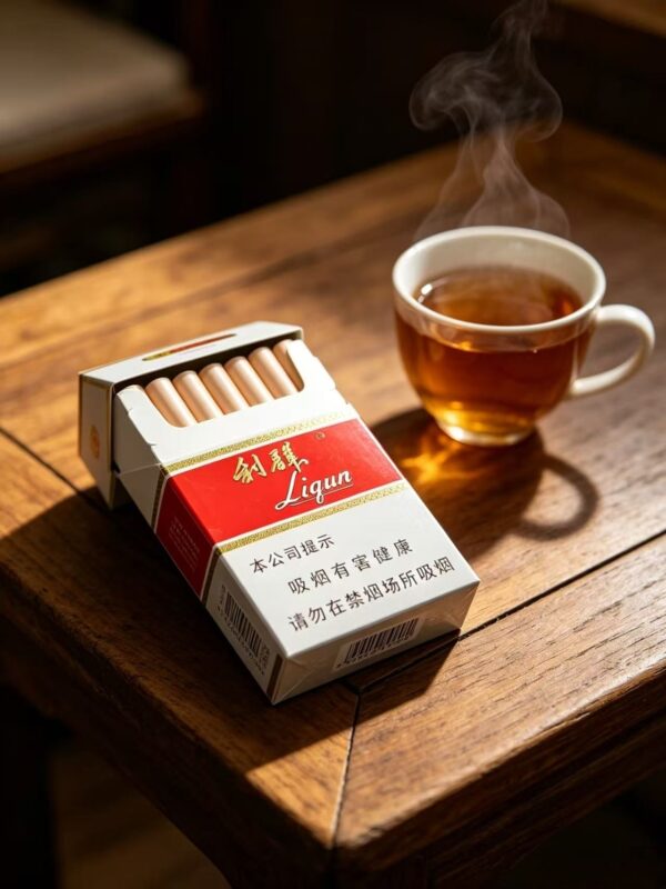 Lijun Cigarettes classic Chinese tobacco pack featuring red and white packaging, traditional Chinese cigarette brand design