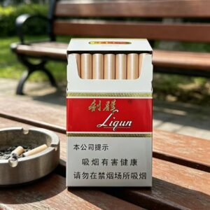 Lijun Cigarettes classic Chinese tobacco pack featuring red and white packaging, traditional Chinese cigarette brand design